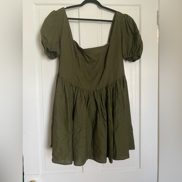 ASOS DESIGN Curve corset linen mini skater dress w/ puff sleeve US 18/UK 22 - Picture 6 of 8